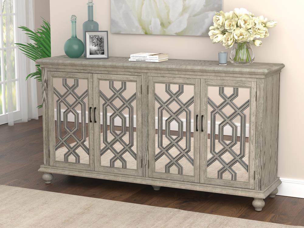 Melanie Antique White 4-Door Accent Cabinet