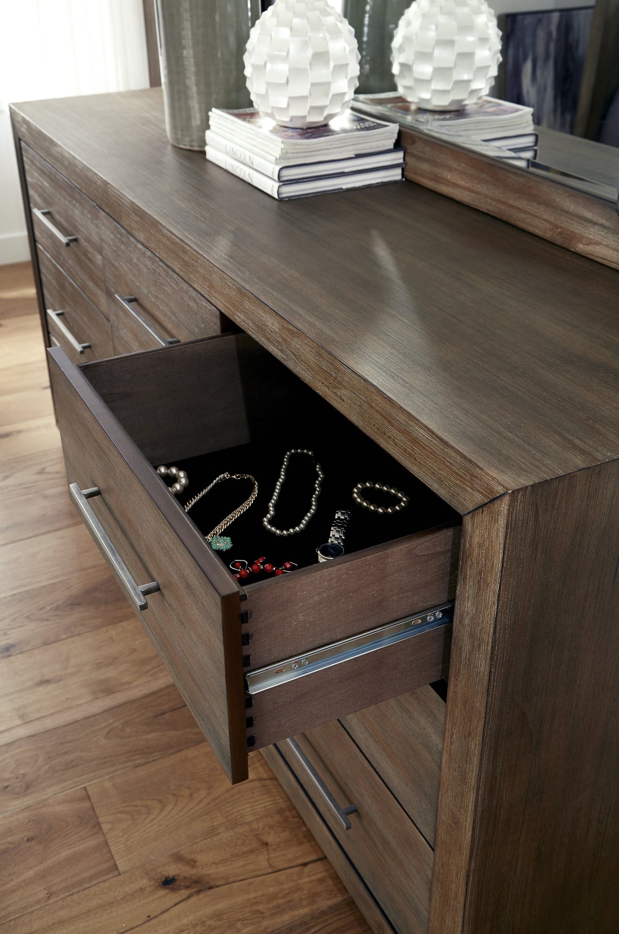 Melbourne Nine Drawer Dresser in Dark Pine by Modus Furniture at Eve Furniture