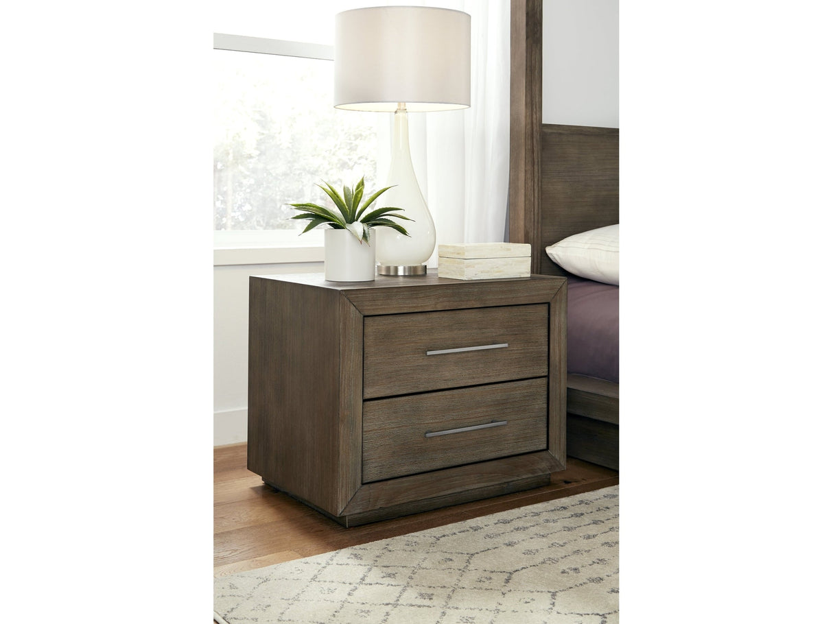 Melbourne Two Drawer Nightstand with USB in Dark Pine by Modus Furniture at Eve Furniture