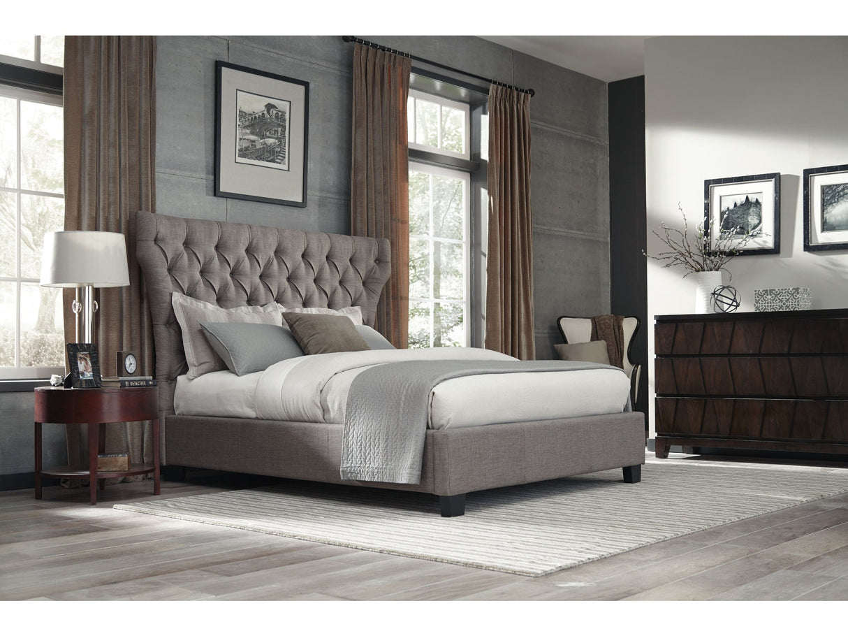 Melina California King Upholstered Footboard Storage Bed in Dolphin Linen by Modus Furniture at Eve Furniture