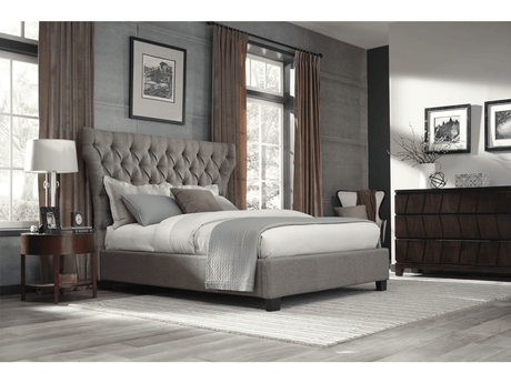 Melina California King Upholstered Platform Bed in Dolphin Linen by Modus Furniture at Eve Furniture
