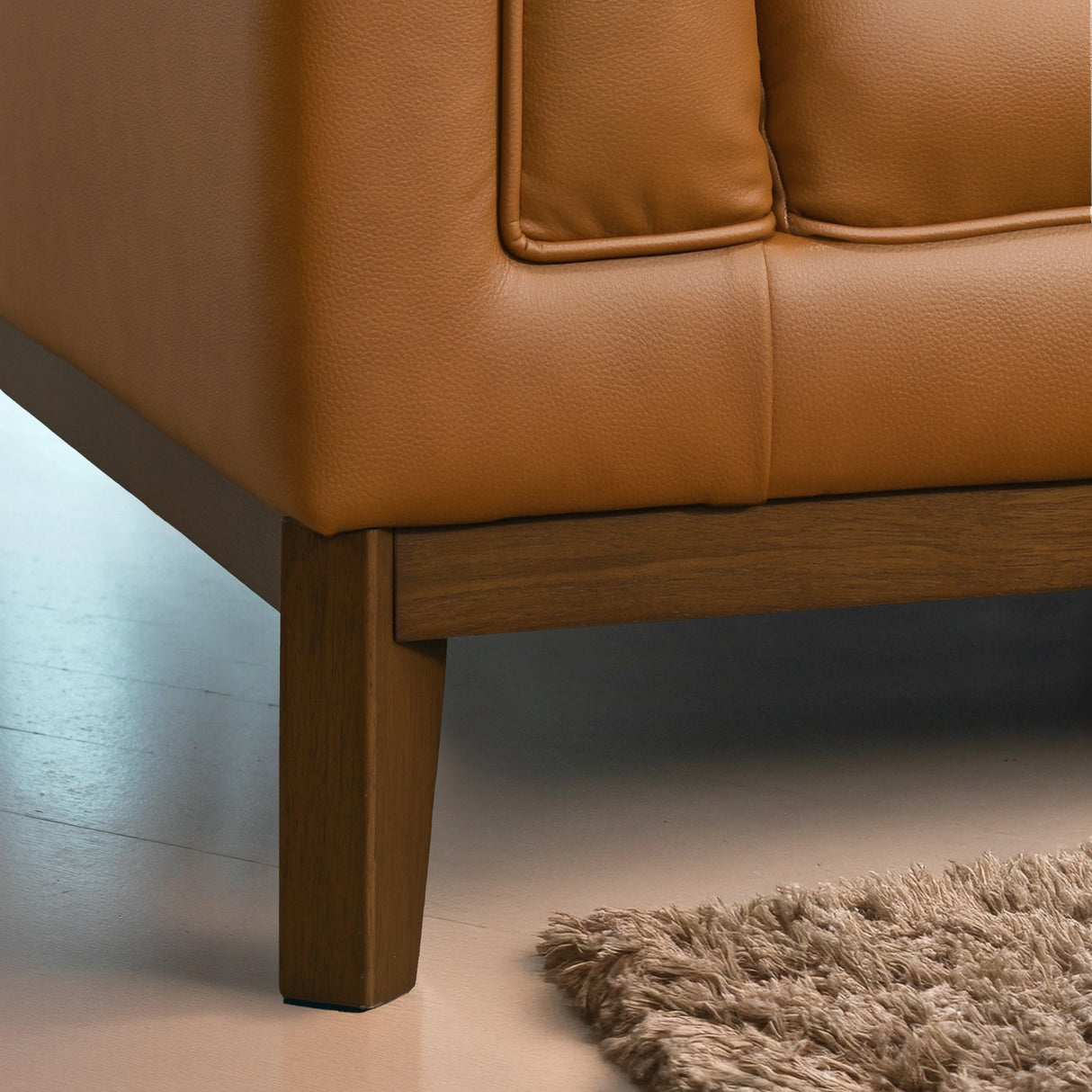 Melissa Mid-Century Cognac Vegan Leather Modern Sofa by Ashcroft Imports at Eve Furniture