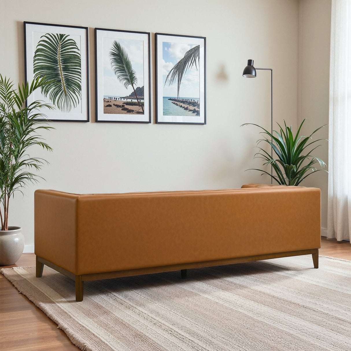 Melissa Mid-Century Cognac Vegan Leather Modern Sofa by Ashcroft Imports at Eve Furniture