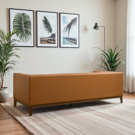 Melissa Mid-Century Cognac Vegan Leather Modern Sofa by Ashcroft Imports at Eve Furniture