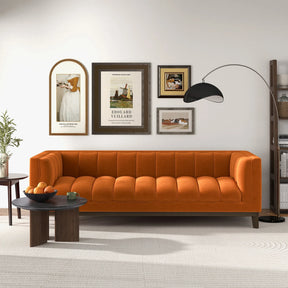 Melissa Mid-Century Orange Velvet Modern Sofa by Ashcroft Furniture at Eve Furniture