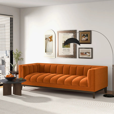 Melissa Mid-Century Orange Velvet Modern Sofa by Ashcroft Imports at Eve Furniture