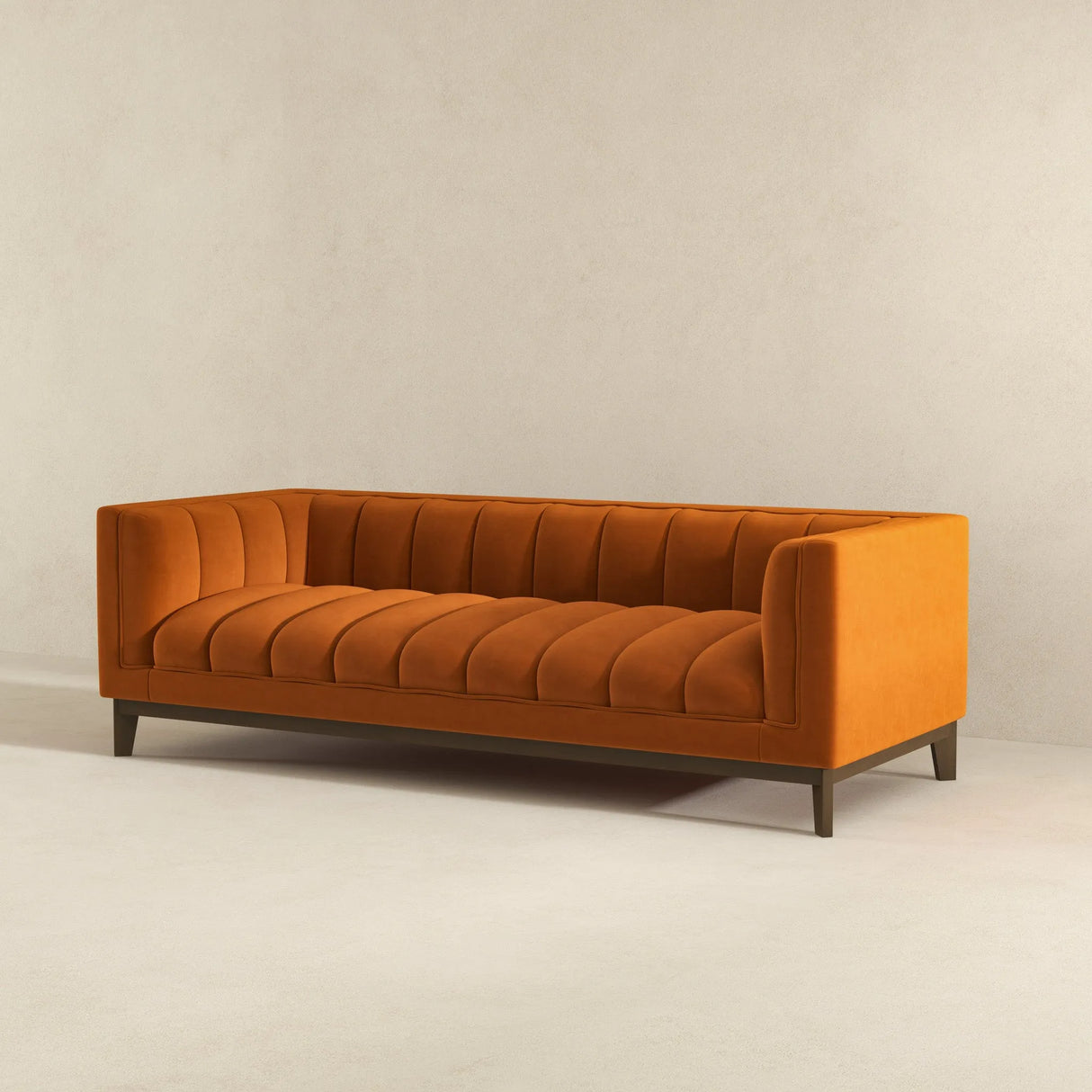 Melissa Mid-Century Orange Velvet Modern Sofa by Ashcroft Imports at Eve Furniture