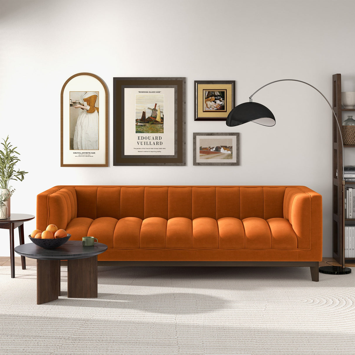 Melissa Mid-Century Orange Velvet Modern Sofa by Ashcroft Imports at Eve Furniture