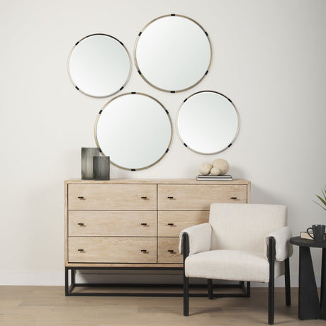 Melissa Small Round Gold Metal Wall Mirror by Mercana at Eve Furniture