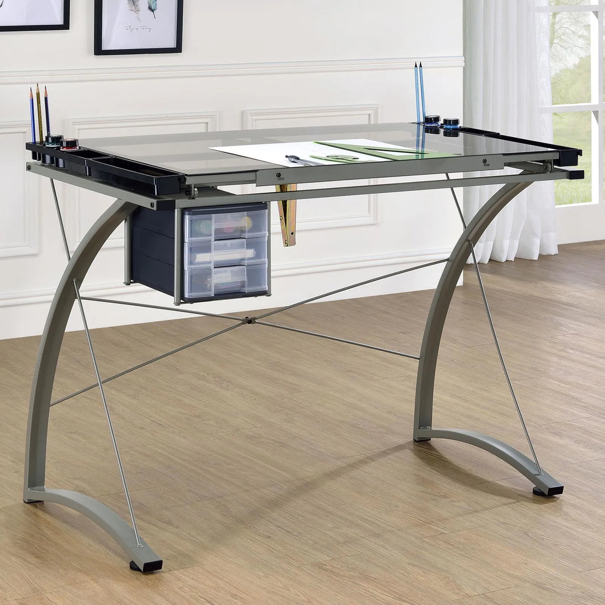 Melo Champagne 3-Drawer Drafting Desk by Coaster at Eve Furniture