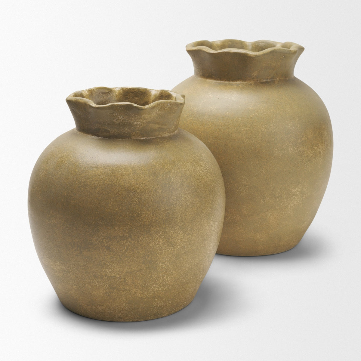 Melo Large Distressed Citron Yellow Ceramic Vase by Mercana at Eve Furniture