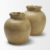 Melo Large Distressed Citron Yellow Ceramic Vase by Mercana at Eve Furniture