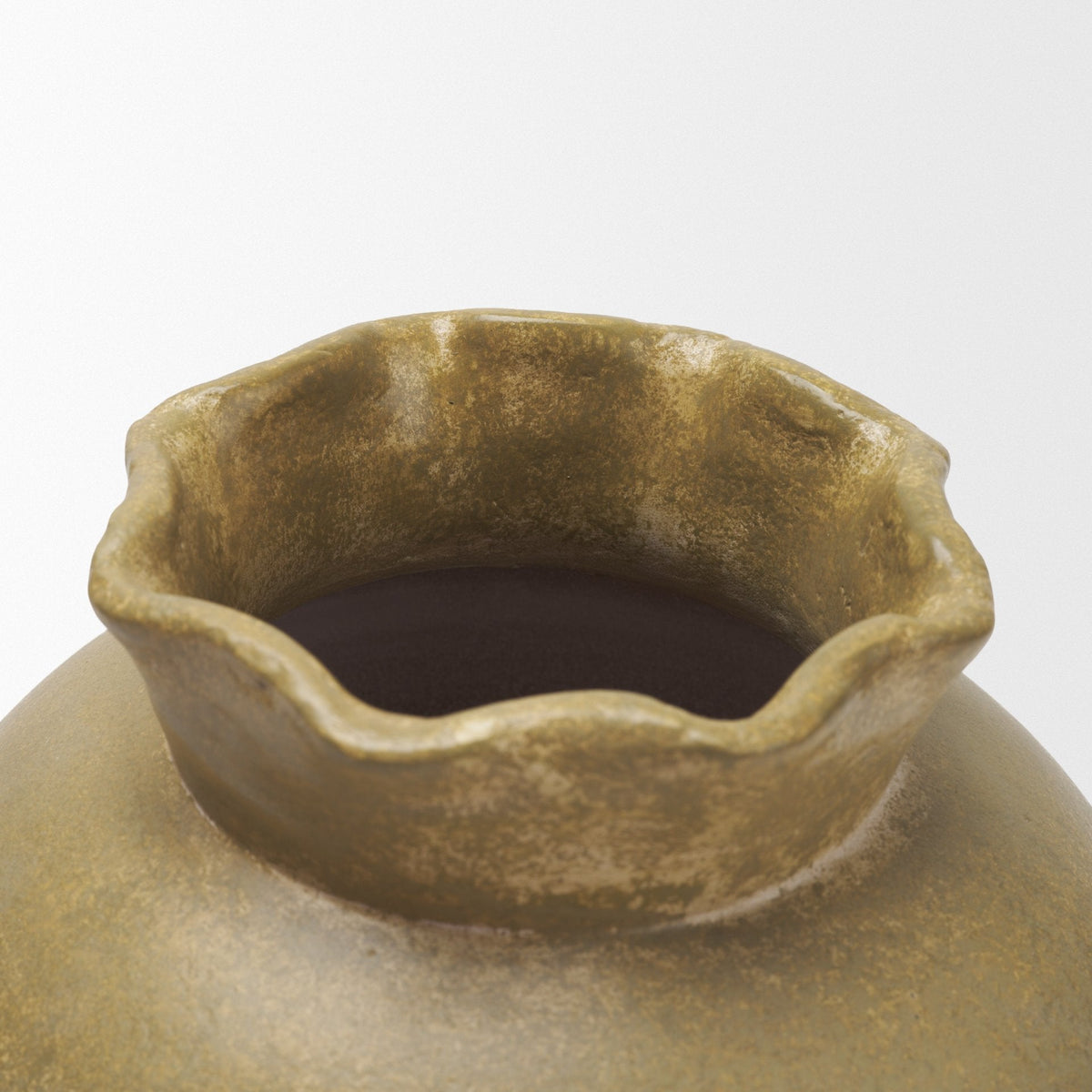 Melo Small Distressed Citron Yellow Ceramic Vase by Mercana at Eve Furniture