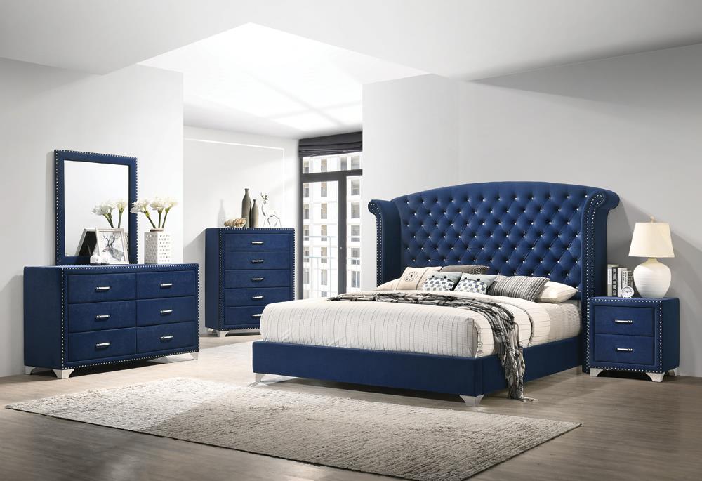 Melody Pacific Blue 5-Piece California King Tufted Upholstered Bedroom Set