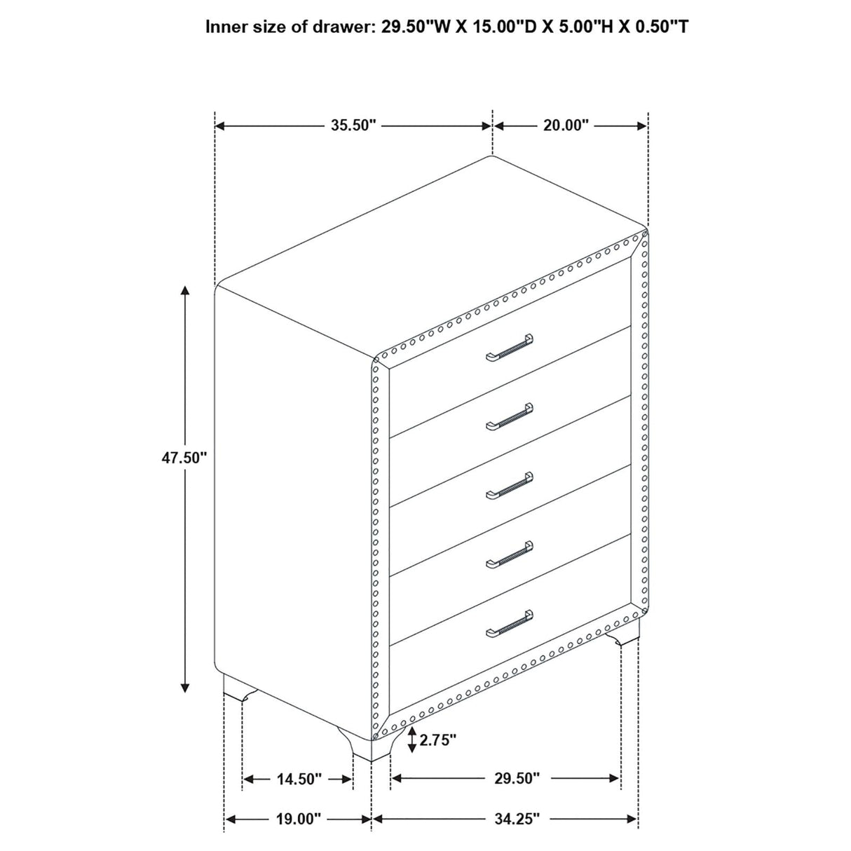 Melody 5-drawer Upholstered Chest Grey