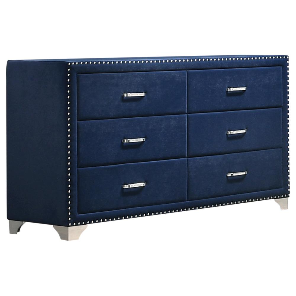 Melody Pacific Blue 6-Drawer Upholstered Dresser