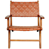 Melody Tan Strap Leather Teak Wood Lounge Chair