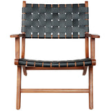 Melody Black Strap Leather Teak Wood Lounge Chair Tan