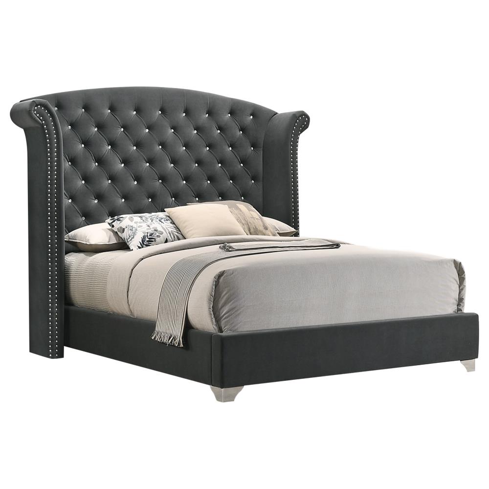 Melody Eastern King Wingback Upholstered Bed Gray