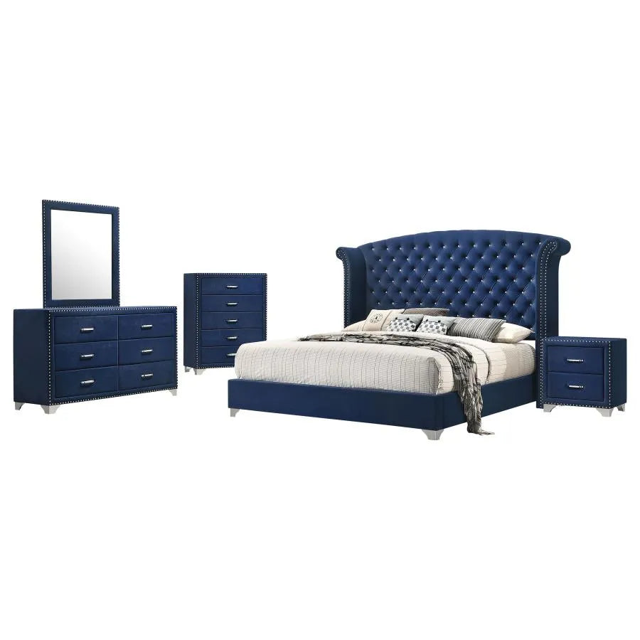 Melody Pacific Blue 5-Piece Queen Tufted Upholstered Bedroom Set by Coaster at Eve Furniture