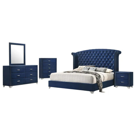 Melody Pacific Blue 5-Piece Queen Tufted Upholstered Bedroom Set by Coaster at Eve Furniture