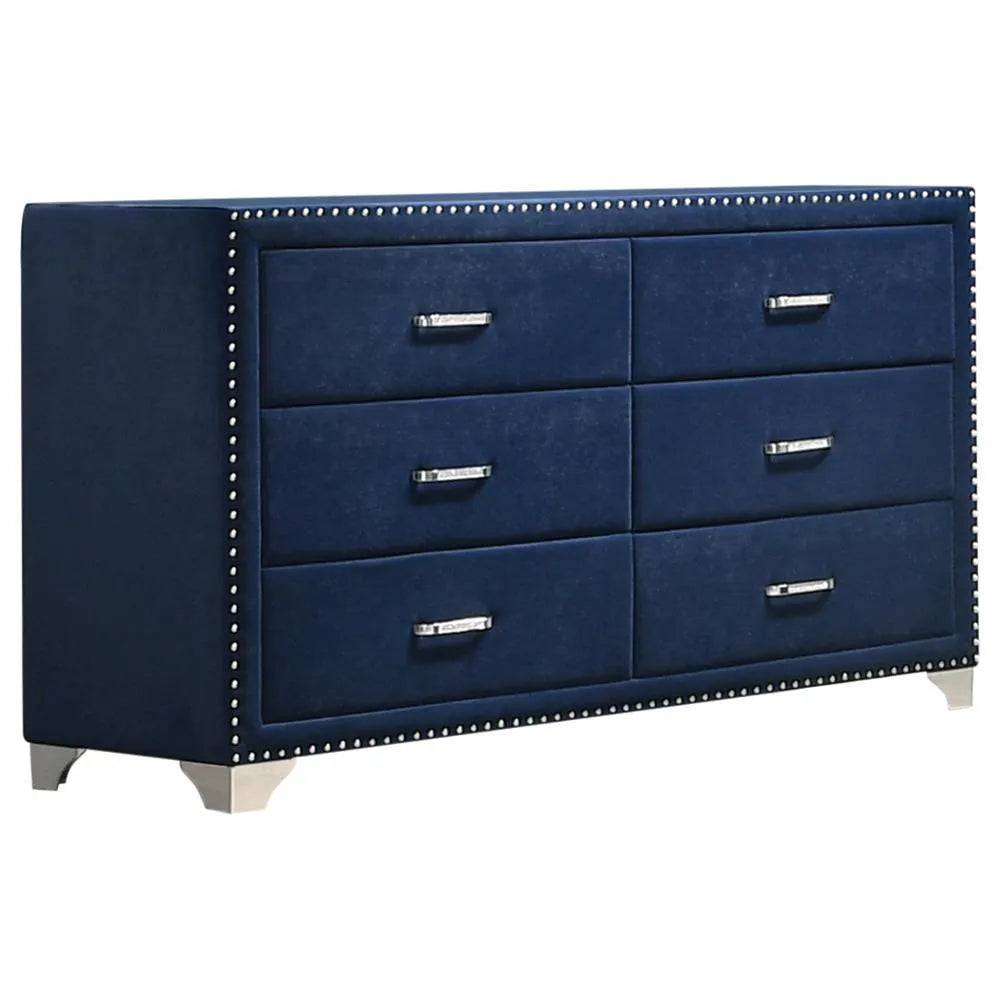 Melody Pacific Blue Upholstered 6-Drawer Dresser by Coaster at Eve Furniture