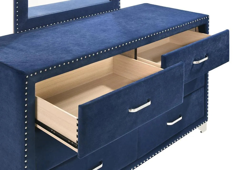 Melody Pacific Blue Upholstered 6-Drawer Dresser by Coaster at Eve Furniture