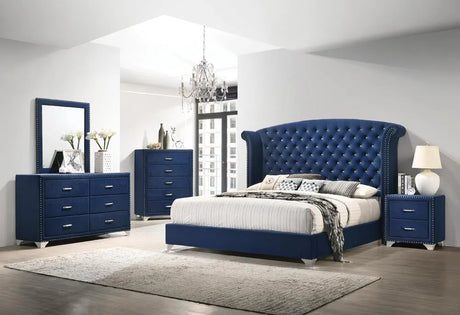 Melody Pacific Blue Upholstered Wingback Eastern King Bed by Coaster at Eve Furniture