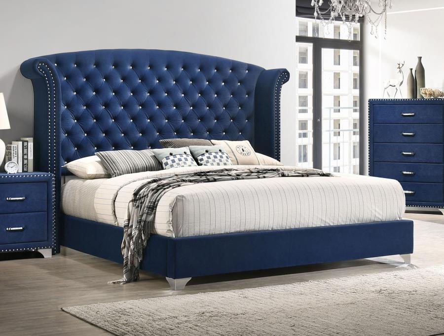 Melody Pacific Blue Upholstered Wingback Eastern King Bed by Coaster at Eve Furniture