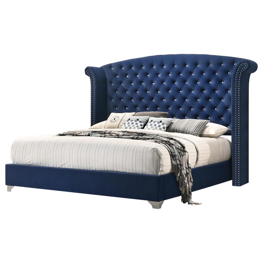 Melody Queen Wingback Upholstered Bed Pacific Blue