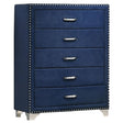 Melody 5-drawer Upholstered Chest Pacific Blue by Coaster at Eve Furniture