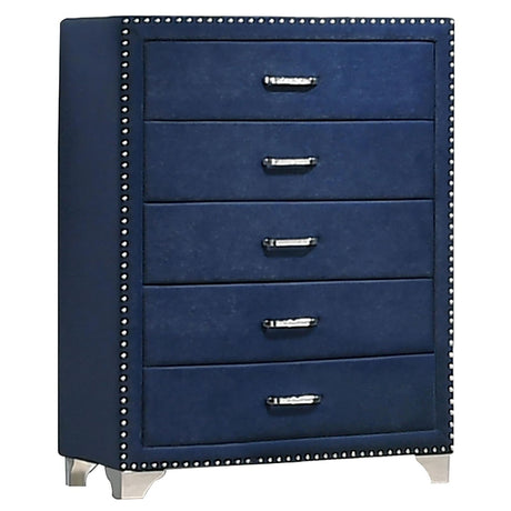 Melody 5-drawer Upholstered Chest Pacific Blue by Coaster at Eve Furniture