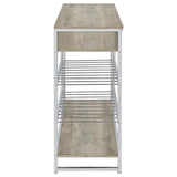 Melrose Gray Washed Oak and Chrome 2-shelf Wine Cabinet with 2 Drawers by Coaster at Eve Furniture