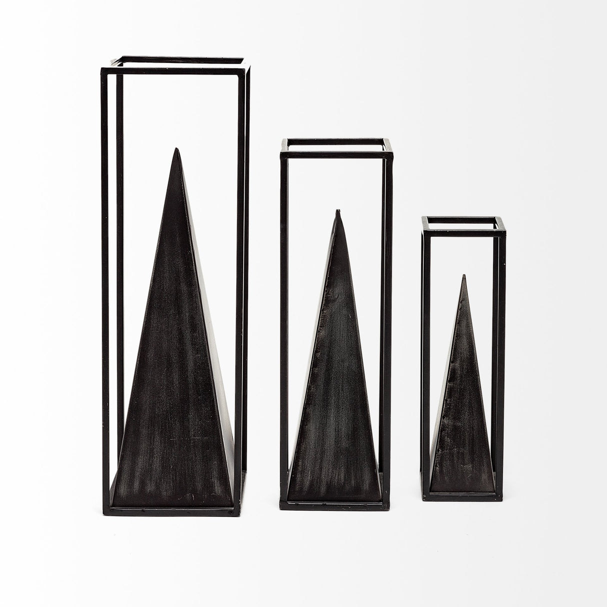 Memphis I (Large) 5L x 5W Black Metal Pyramid In A Square Frame by Mercana at Eve Furniture