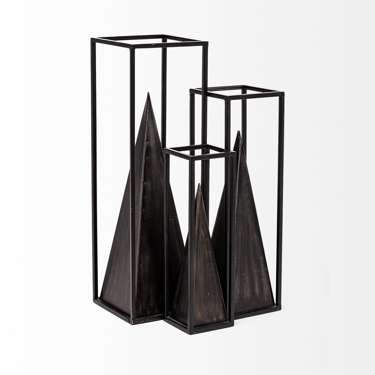 Memphis I (Large) 5L x 5W Black Metal Pyramid In A Square Frame by Mercana at Eve Furniture