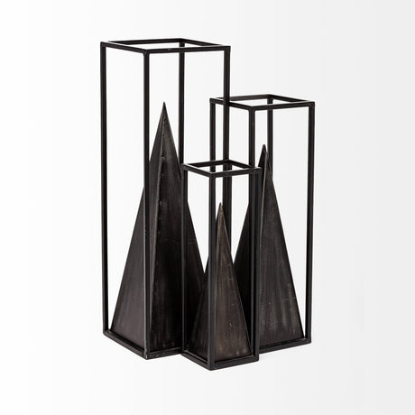 Memphis I (Large) Black Metal Pyramid In A Square Frame by Mercana at Eve Furniture