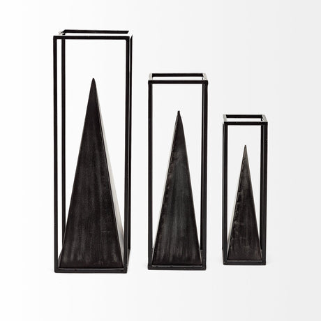 Memphis II (Medium) Black Metal Pyramid In A Square Frame by Mercana at Eve Furniture