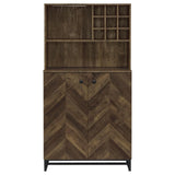 Mendoza Rustic Oak Herringbone/Gunmetal 2-Door Wine Cabinet by Coaster at Eve Furniture