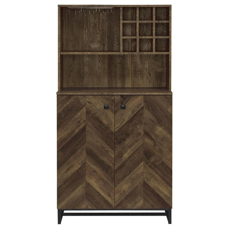 Mendoza Rustic Oak Herringbone/Gunmetal 2-Door Wine Cabinet by Coaster at Eve Furniture