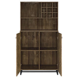 Mendoza Rustic Oak Herringbone/Gunmetal 2-Door Wine Cabinet by Coaster at Eve Furniture
