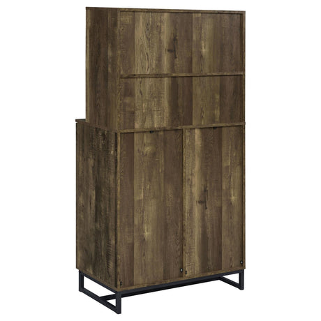 Mendoza Rustic Oak Herringbone/Gunmetal 2-Door Wine Cabinet by Coaster at Eve Furniture