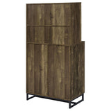 Mendoza Rustic Oak Herringbone/Gunmetal 2-Door Wine Cabinet by Coaster at Eve Furniture
