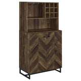 Mendoza Rustic Oak Herringbone/Gunmetal 2-Door Wine Cabinet by Coaster at Eve Furniture