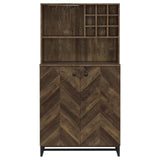 Mendoza Rustic Oak Herringbone/Gunmetal 2-Door Wine Cabinet by Coaster at Eve Furniture