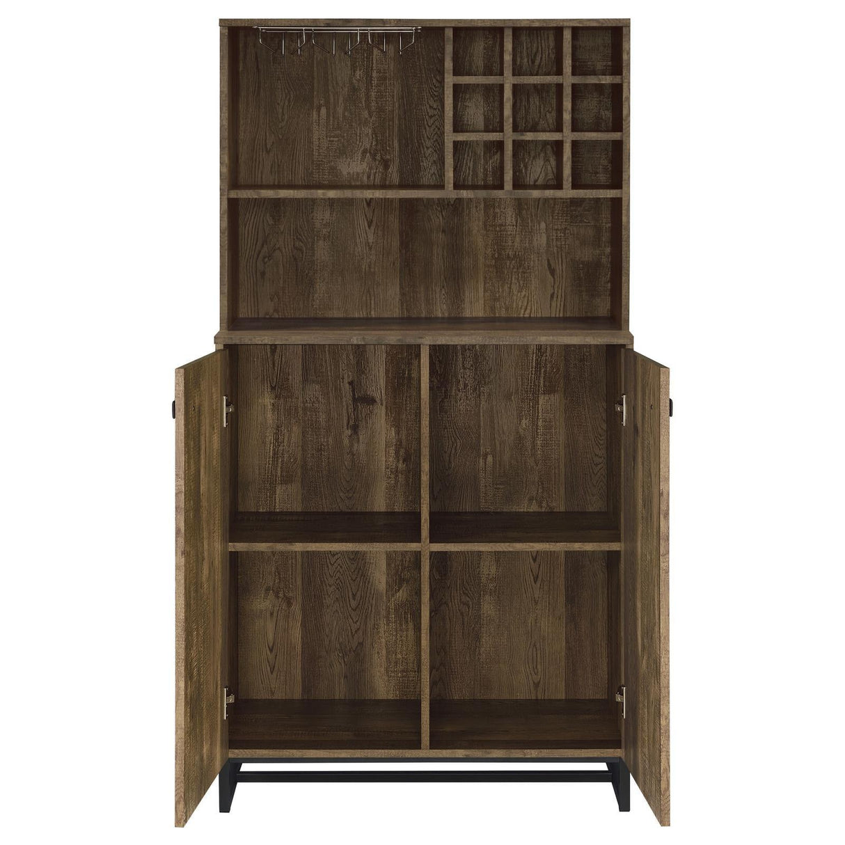 Mendoza Rustic Oak Herringbone/Gunmetal 2-Door Wine Cabinet by Coaster at Eve Furniture