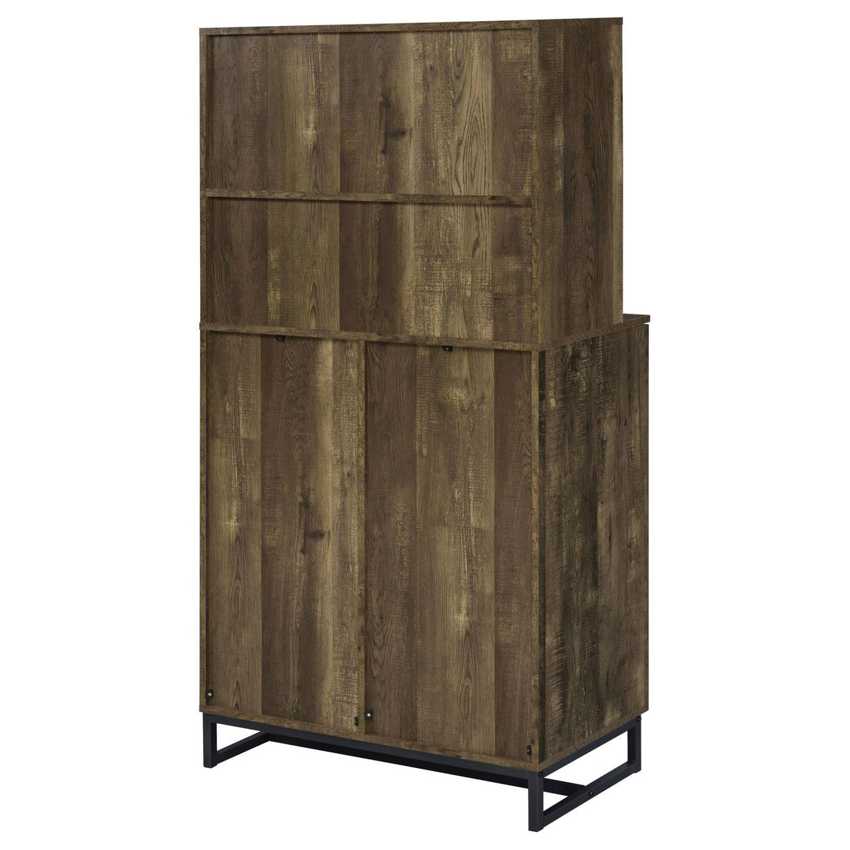 Mendoza Rustic Oak Herringbone/Gunmetal 2-Door Wine Cabinet by Coaster at Eve Furniture