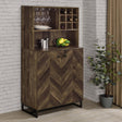 Mendoza Rustic Oak Herringbone/Gunmetal 2-Door Wine Cabinet by Coaster at Eve Furniture