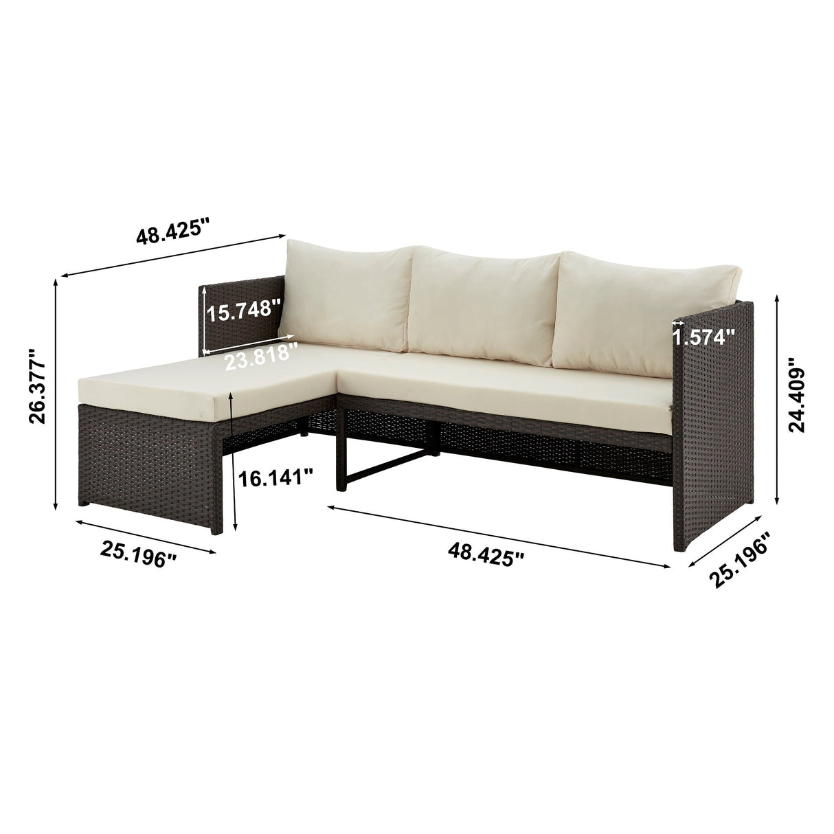 Menton Patio 2-Seater and Lounge Chair with Coffee Table with Cream Cushions by Manhattan Comfort at Eve Furniture