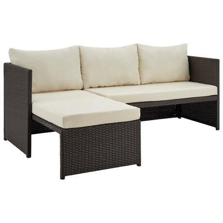 Menton Patio 2-Seater and Lounge Chair with Coffee Table with Cream Cushions by Manhattan Comfort at Eve Furniture