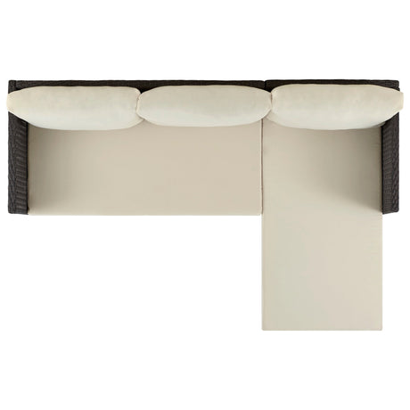 Menton Patio 2-Seater and Lounge Chair with Coffee Table with Cream Cushions by Manhattan Comfort at Eve Furniture